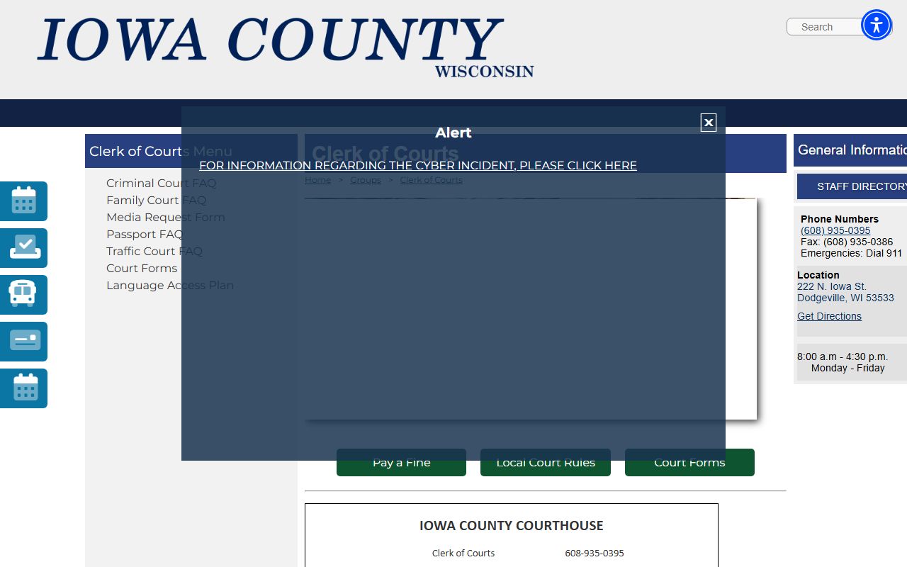 Iowa County Clerk of Courts court records contact for arrest cases