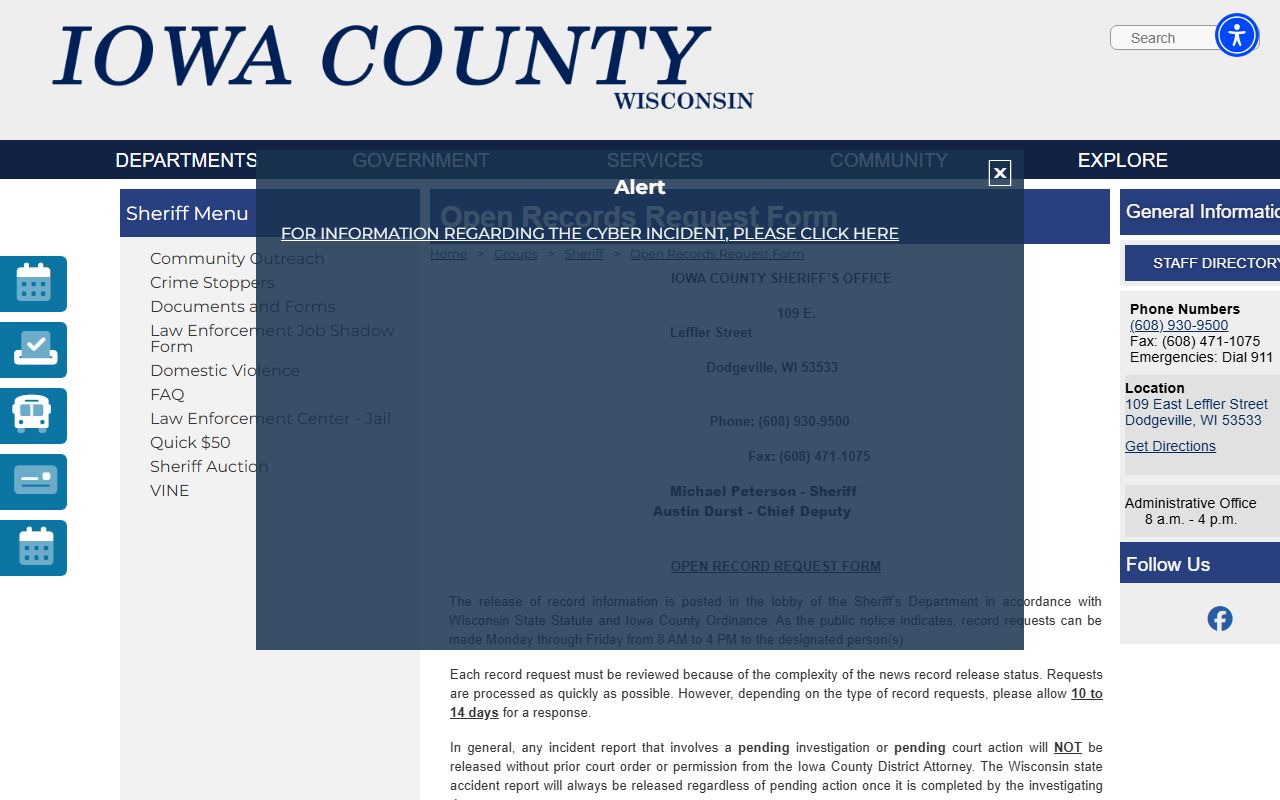 Iowa County inmate records open records request form